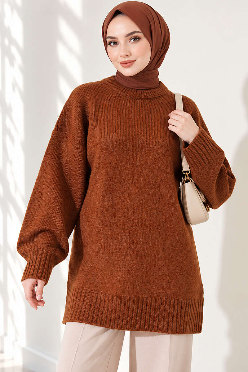 Oversized Ribbed Knit Tunic Caramel