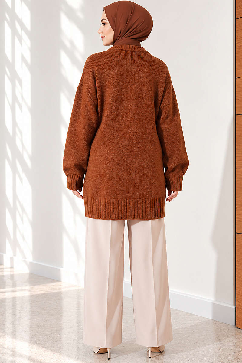 Oversized Ribbed Knit Tunic Caramel - immagine 4
