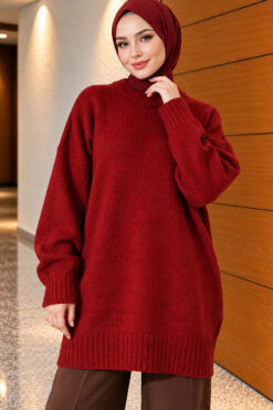 Oversized Ribbed Knit Tunic Terracotta