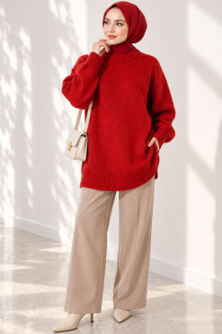 Alternative view of Oversized Ribbed Knit Tunic Red