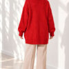 Oversized Ribbed Knit Tunic Red - immagine 4