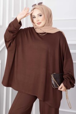 Alternative view of Oyşo Tunic and Pants Two-Piece Set Brown