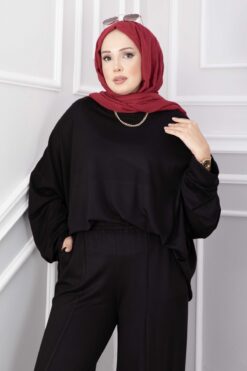 Alternative view of Oyşo Tunic and Pants Two-Piece Set Black