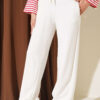 Hemmed ankle French terry two-thread knit pants Ecru
