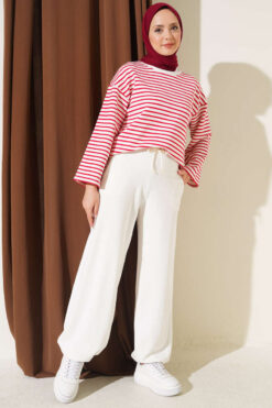 Alternative view of Hemmed ankle French terry two-thread knit pants Ecru