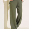 Hemmed ankle French terry two-thread knit pants Khaki