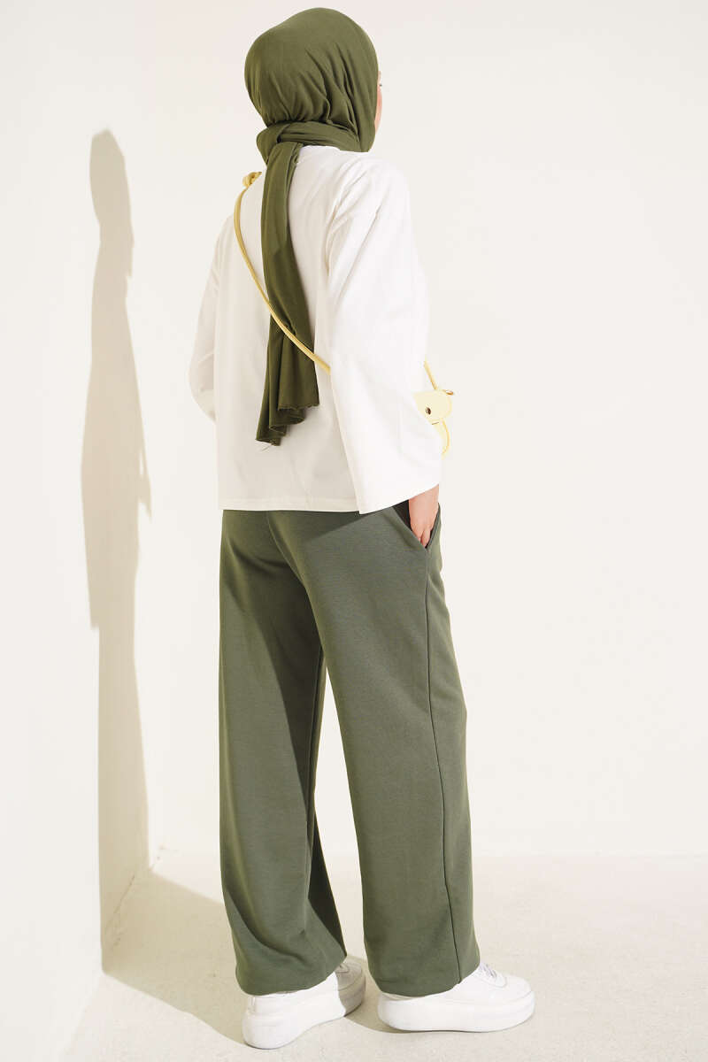 Hemmed ankle French terry two-thread knit pants Khaki – Bild 3