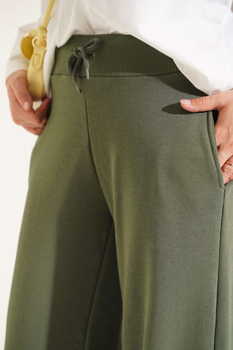 Hemmed ankle French terry two-thread knit pants Khaki – Bild 4