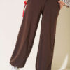 Hemmed ankle French terry two-thread knit pants Brown
