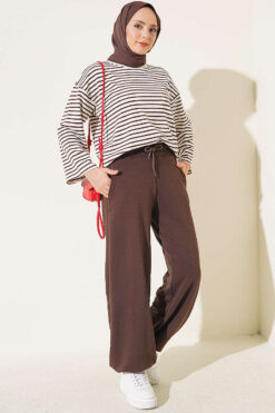 Alternative view of Hemmed ankle French terry two-thread knit pants Brown
