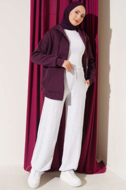 Alternative view of Hemmed ankle French terry two-thread knit pants Grey