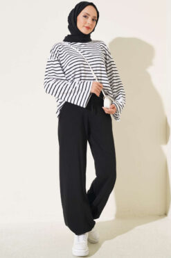 Alternative view of Hemmed ankle French terry two-thread knit pants Black