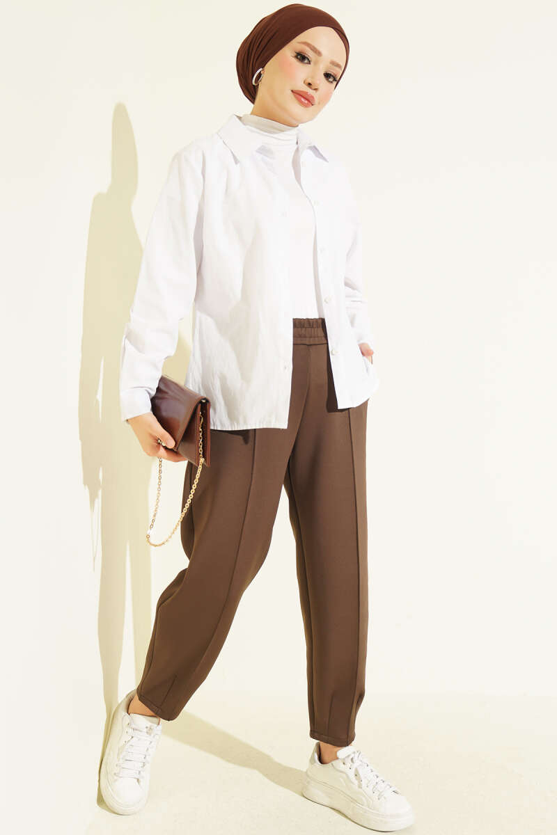 Hem Edge Detail Scuba Pants Brown - immagine 2
