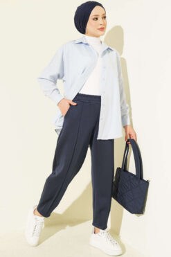 Alternative view of Hem Edge Detail Scuba Pants Navy Blue