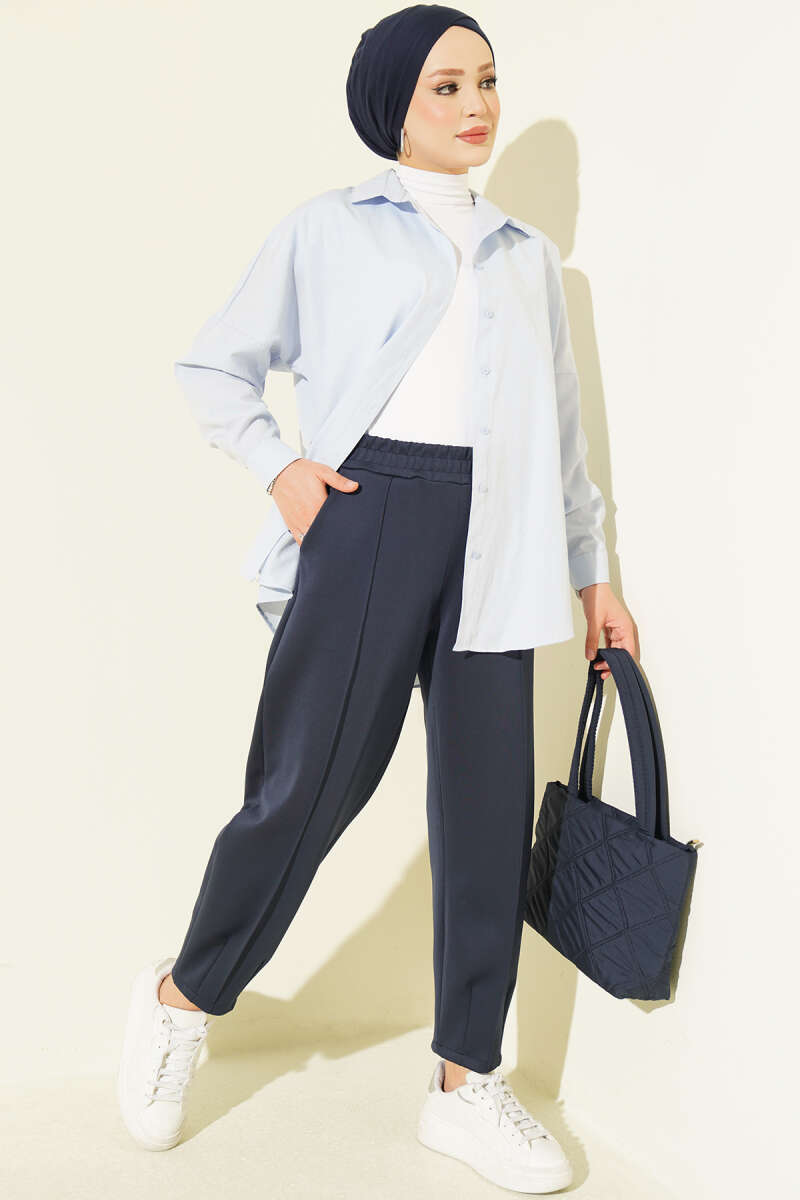 Hem Edge Detail Scuba Pants Navy Blue - immagine 2