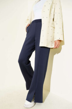 Scuba Pants with Slit Hem Edge Navy Blue