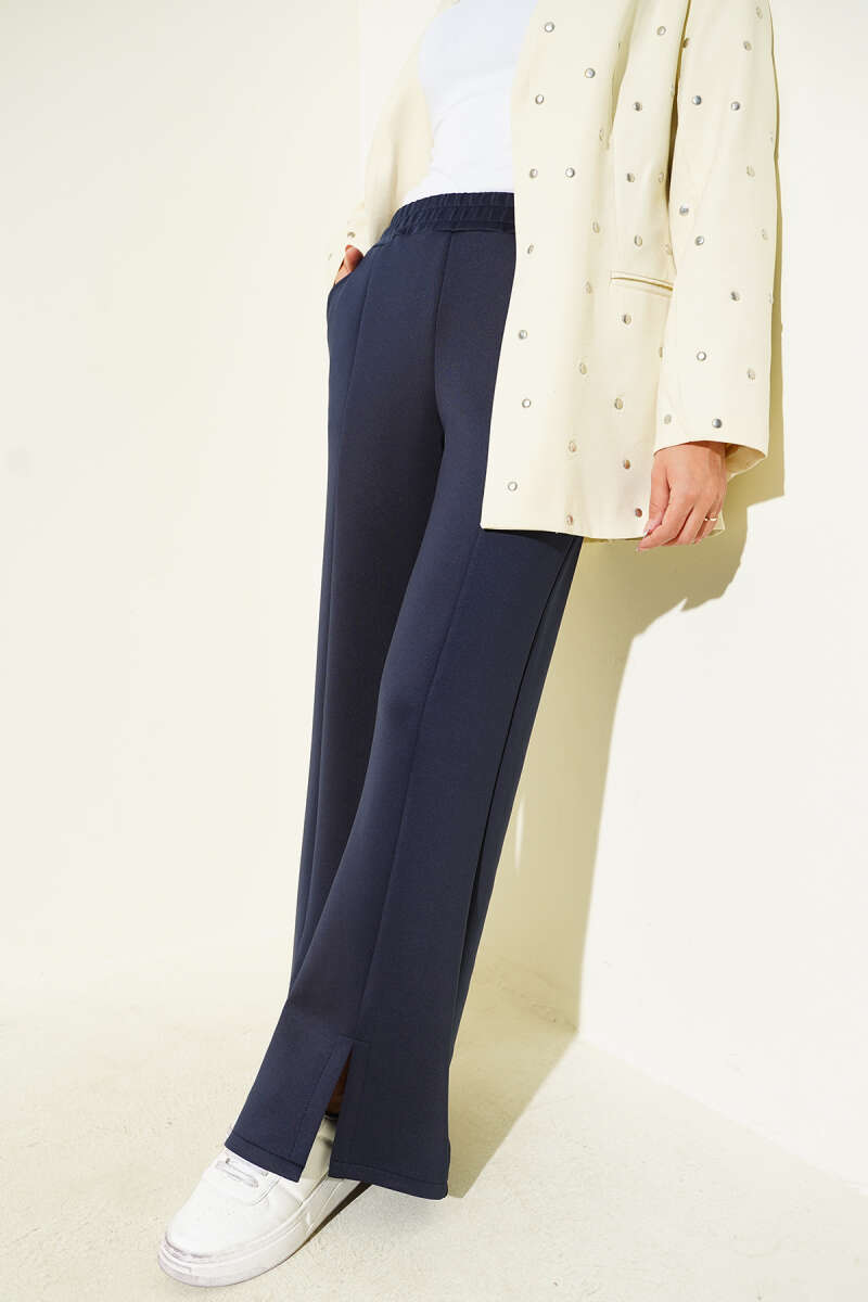Scuba Pants with Slit Hem Edge Navy Blue – Image 2