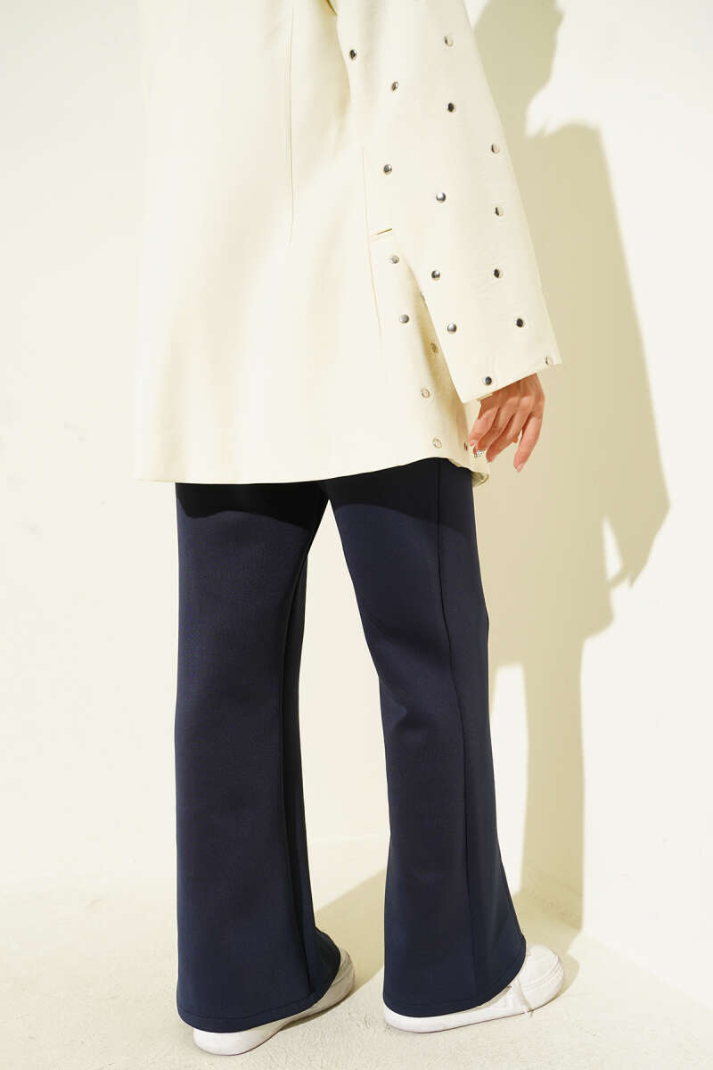Scuba Pants with Slit Hem Edge Navy Blue – Image 3