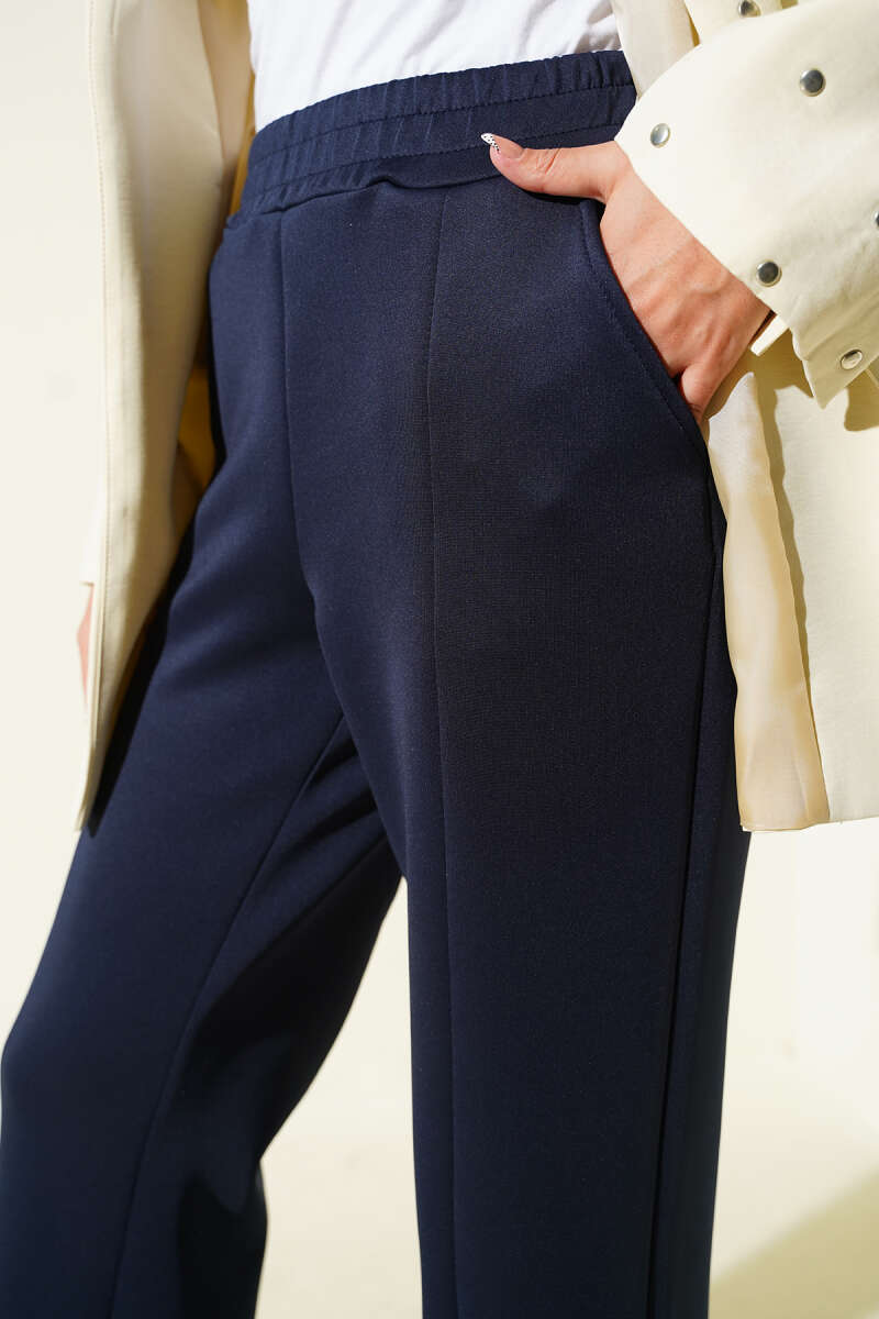 Scuba Pants with Slit Hem Edge Navy Blue – Image 4