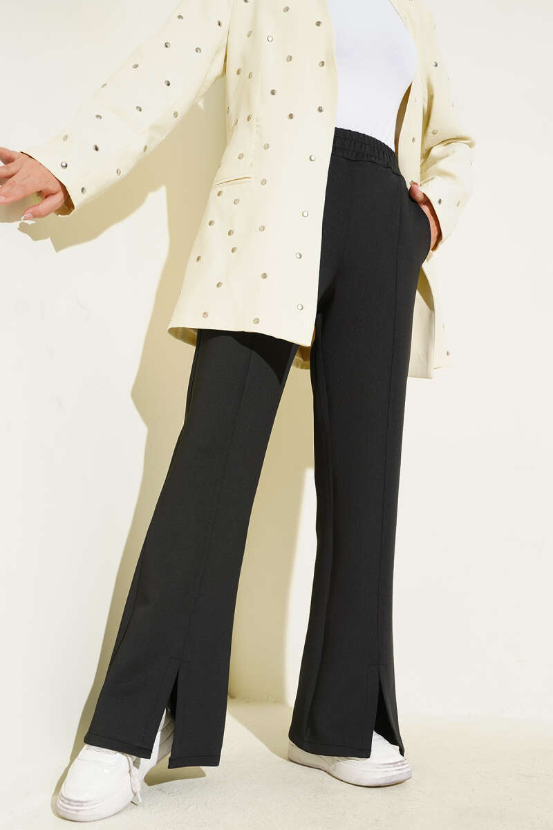 Scuba Pants with Slit Hem Edge Black