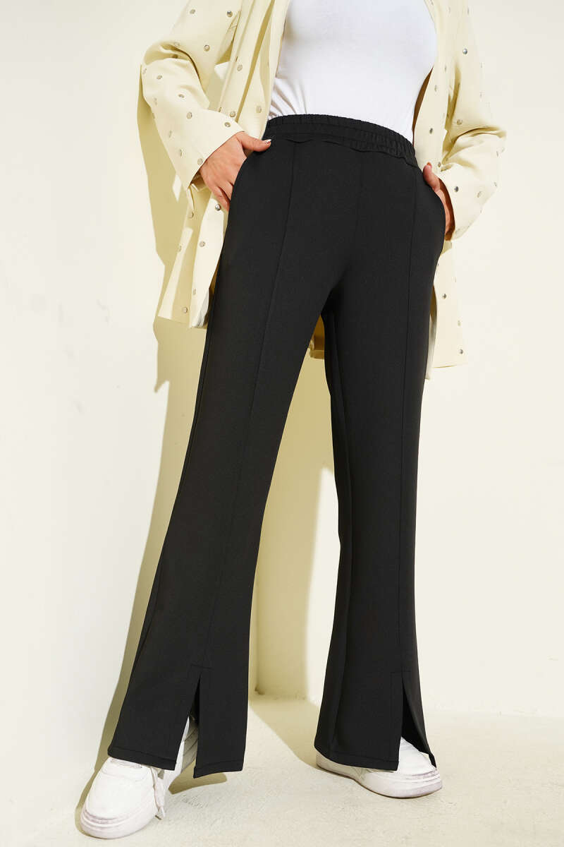 Scuba Pants with Slit Hem Edge Black – Image 2