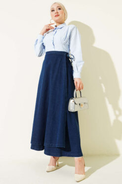 Alternative view of Detailed Piece Tied Denim Skirt Blue