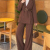 ⁦Two-Piece Set with Patch Detail and Jacket Brown⁩ - الصورة ⁦4⁩