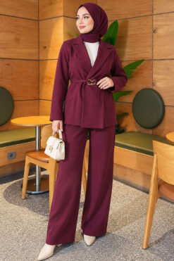 Alternative view of Two-Piece Set with Partially Detailed Jacket Plum