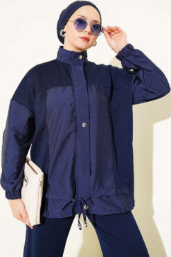 Alternative view of Partially Detailed Snap Button Two-Piece Set Navy Blue