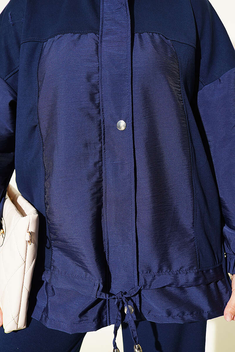 Partially Detailed Snap Button Two-Piece Set Navy Blue – Image 4
