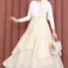 Asymmetrical Cut Polka Dot Hem Edge Skirt Yellow - immagine 4