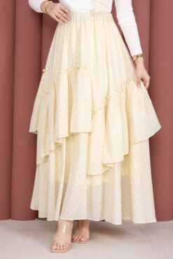 Alternative view of Asymmetrical Cut Polka Dot Hem Edge Skirt Yellow
