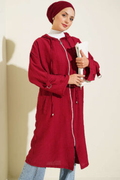 Hooded cape with capelet detail Burgundy