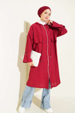 Alternative view of Hooded cape with capelet detail Burgundy