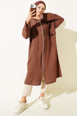 Hooded cape with capelet detail Brown