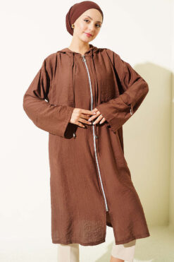 Alternative view of Hooded cape with capelet detail Brown