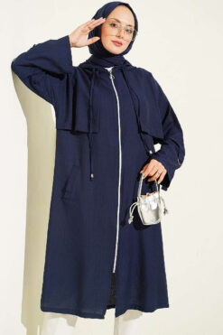Hooded cape with capelet detail Navy Blue