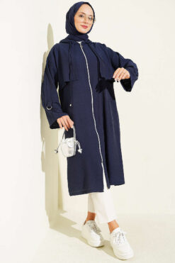 Alternative view of Hooded cape with capelet detail Navy Blue