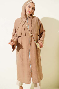 Hooded cape with capelet detail Latte