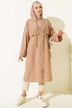 Alternative view of Hooded cape with capelet detail Latte