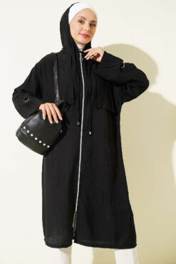 Hooded cape with capelet detail Black