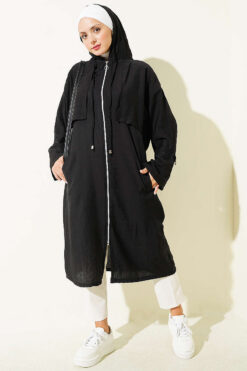 Alternative view of Hooded cape with capelet detail Black