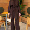 Cape with tie closure and detailed two-piece set Brown – Bild 3