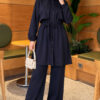 Cape with tie closure and detailed two-piece set Navy Blue