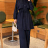 Cape with tie closure and detailed two-piece set Navy Blue - immagine 3