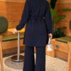 Cape with tie closure and detailed two-piece set Navy Blue - immagine 4