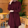 Cape with tie closure and detailed two-piece set Plum – Bild 2