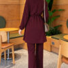 Cape with tie closure and detailed two-piece set Plum – Bild 4