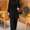 Cape with tie closure and detailed two-piece set Black – Image 3