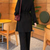 Cape with tie closure and detailed two-piece set Black – Image 4